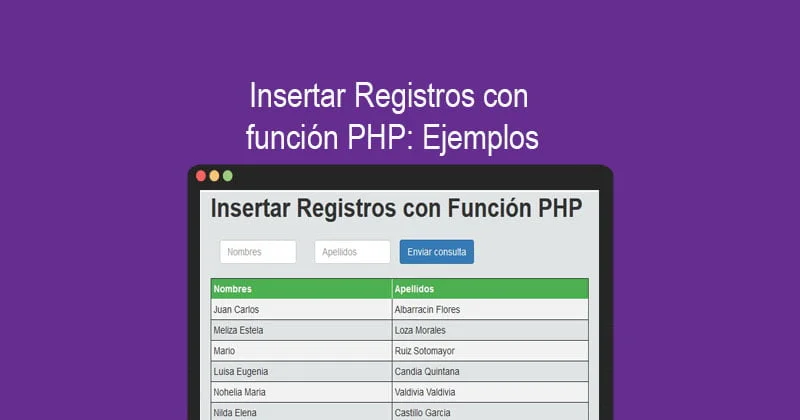 Insertar Registros con función PHP: Ejemplos