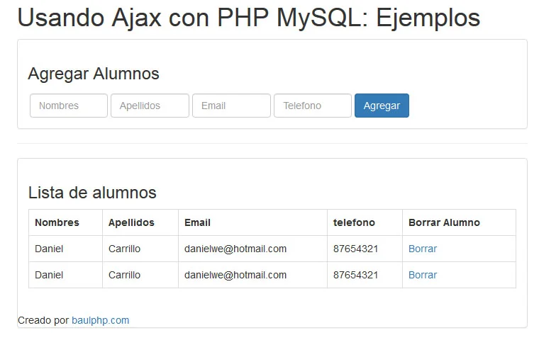 Agregar eliminar Ajax PHP y MySQL