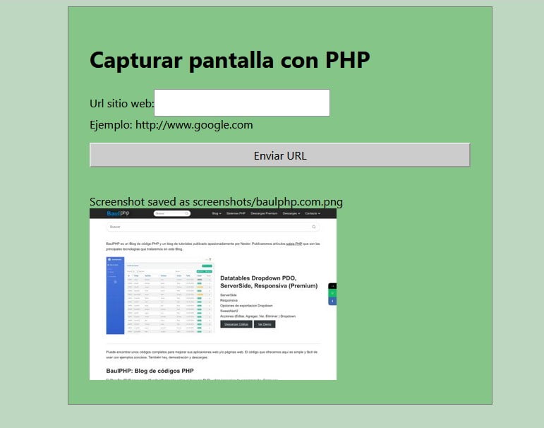 Captura de pantalla en PHP