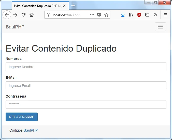Formulario para evitar contenido duplicado