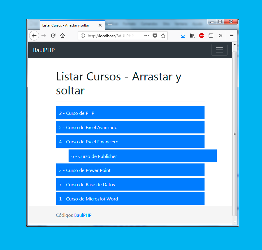 Descargar arrastrar y ordenar listas con jQuery PHP