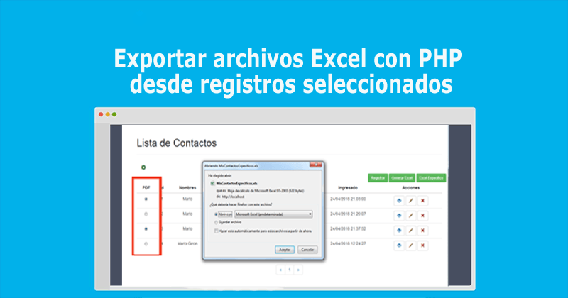 Exportar archivos Excel con PHP desde registros seleccionados