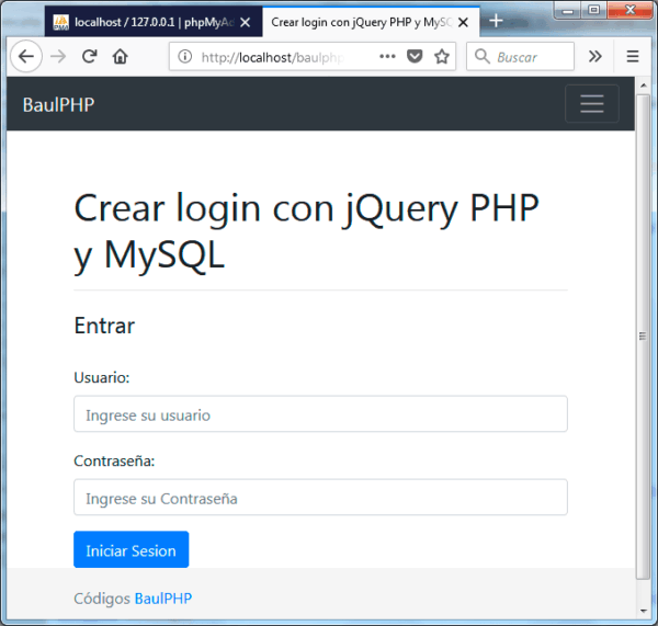 Crear login con jQuery PHP y MySQL » BaulPHP
