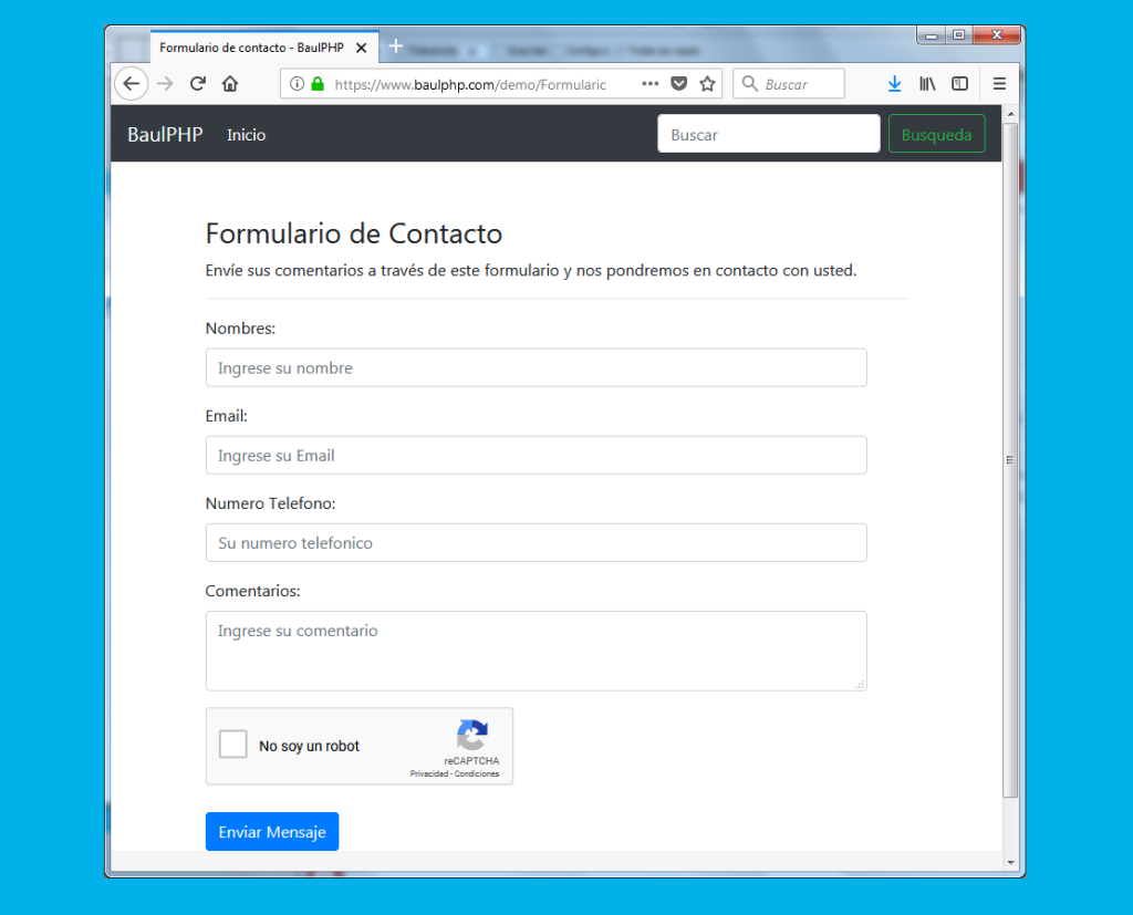 Descargar sistema de contacto PHP reCAPTCHA