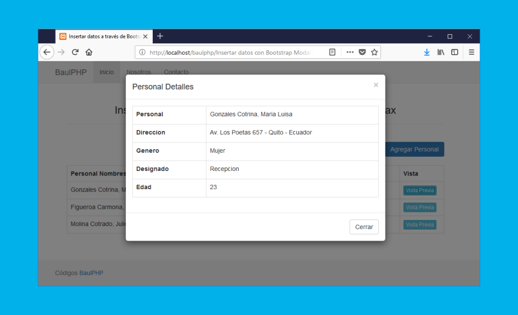 Insertar datos con Bootstrap Modal y PHP MySQL