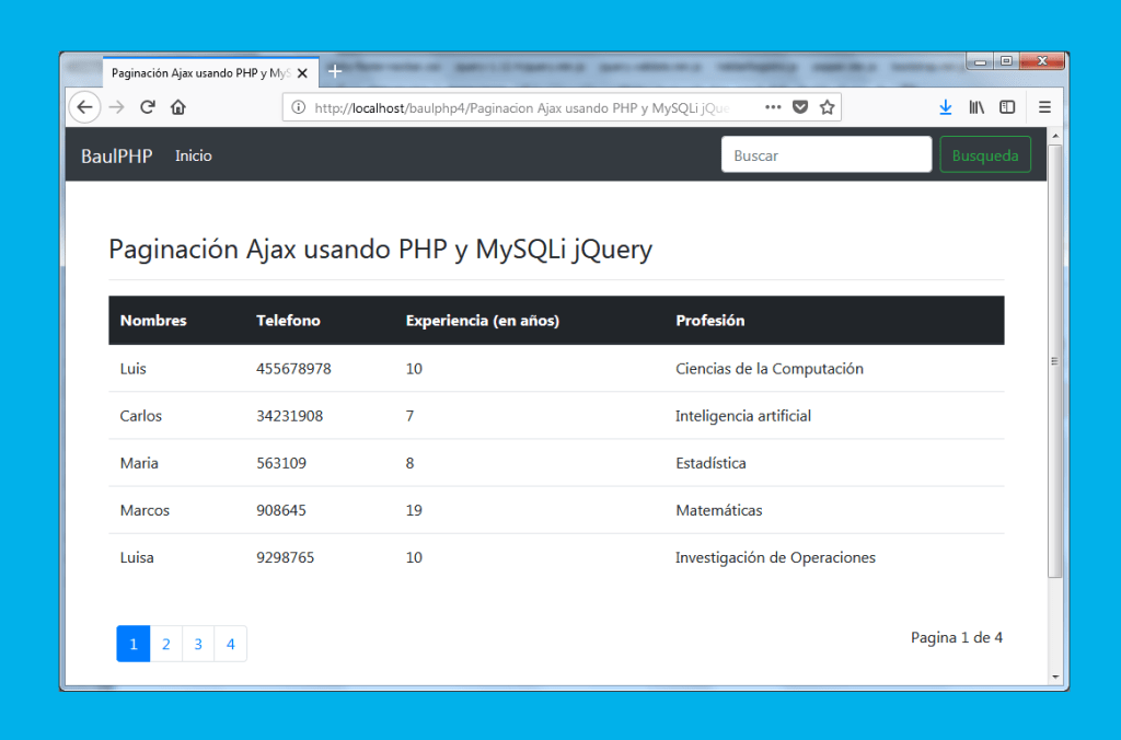 Paginación Ajax usando PHP y MySQLi jQuery