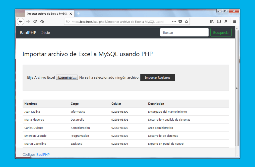 Poblar una tabla MySQL con un archivo Excel