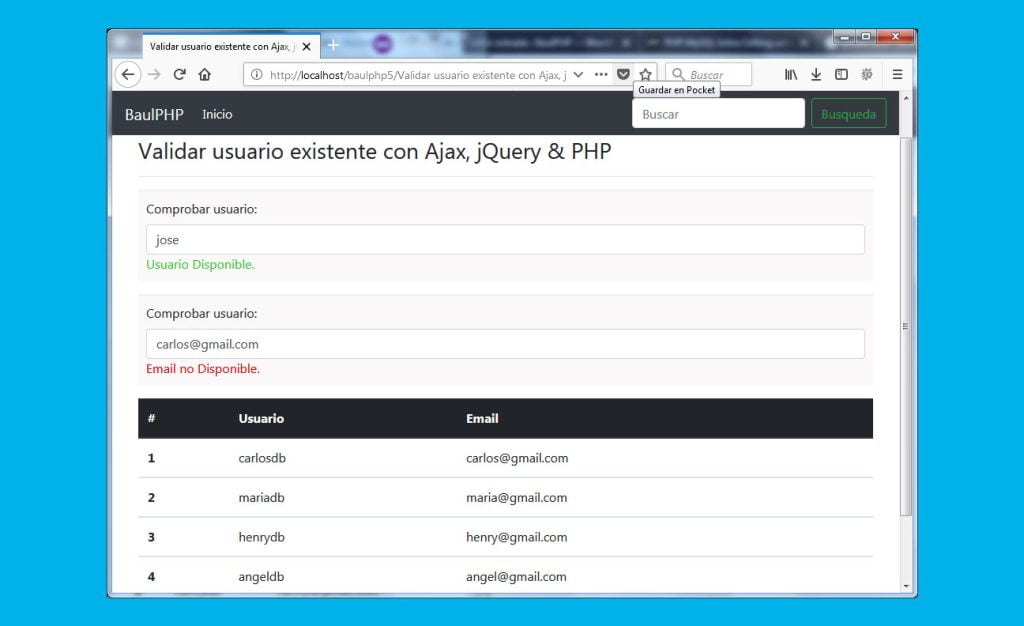 Verifica disponibilidad de usuarios PHP MySQL & jQuery