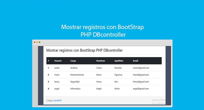 Mostrar registros con BootStrap PHP DBcontroller