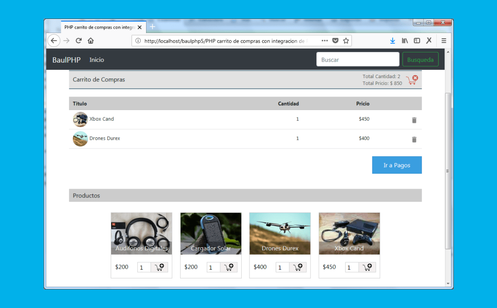 PHP Shopping Cart con pasarela de pago Paypal