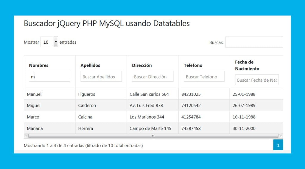 Buscador online por columna usando DataTables