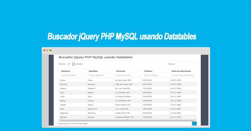 Buscador jQuery PHP MySQL usando Datatables