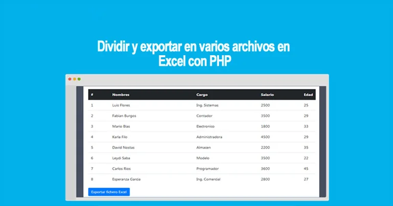Dividir y exportar en varios archivos en Excel con PHP