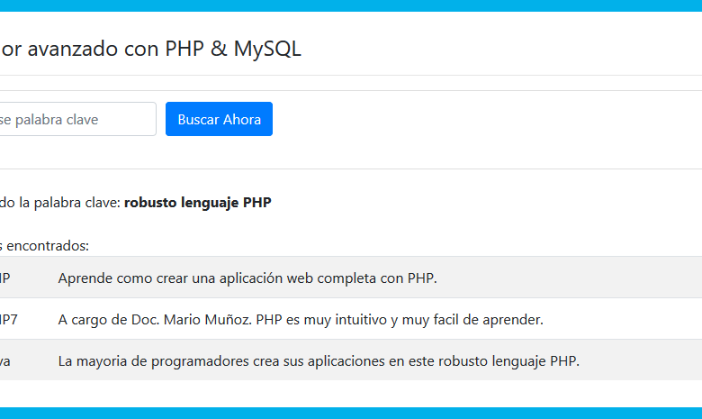 Resultados buscador avanzado PHP