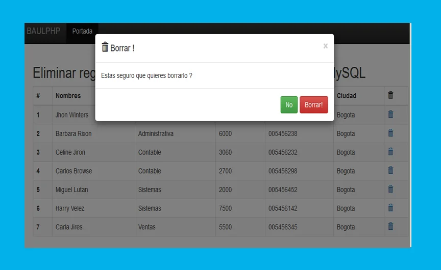 Cómo eliminar registro usando BootStrap, PHP y MySQL