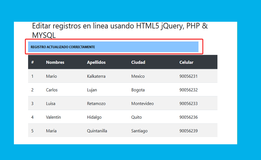 Descargar editar en linea con PHP, Ajax, PHP