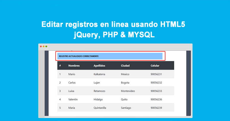 Editar registros en línea usando HTML5 jQuery, PHP & MYSQL