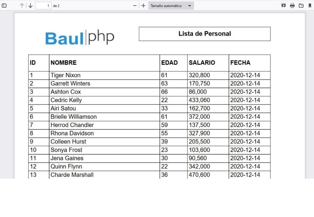 Generar archivo PDF a partir de MySQL usando PHP