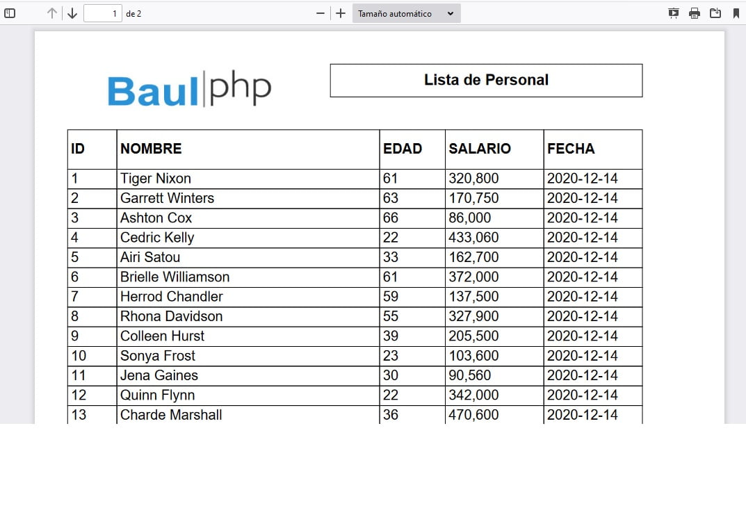 Generar archivo PDF a partir de MySQL usando PHP