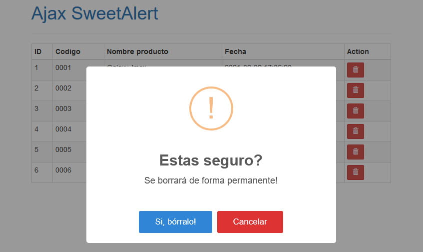 Ajax SweetAlert PHP CRUD: Descargar ejemplo