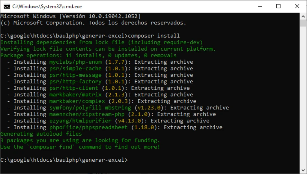 composer install PHPOffice PhpSpreadsheet
