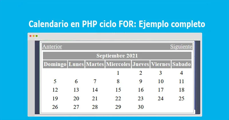 Calendario en PHP ciclo FOR