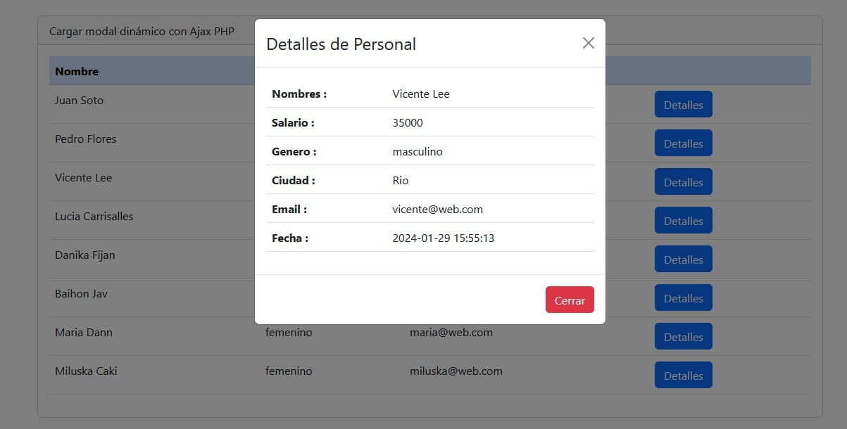 Poblar modal con información de MySQL