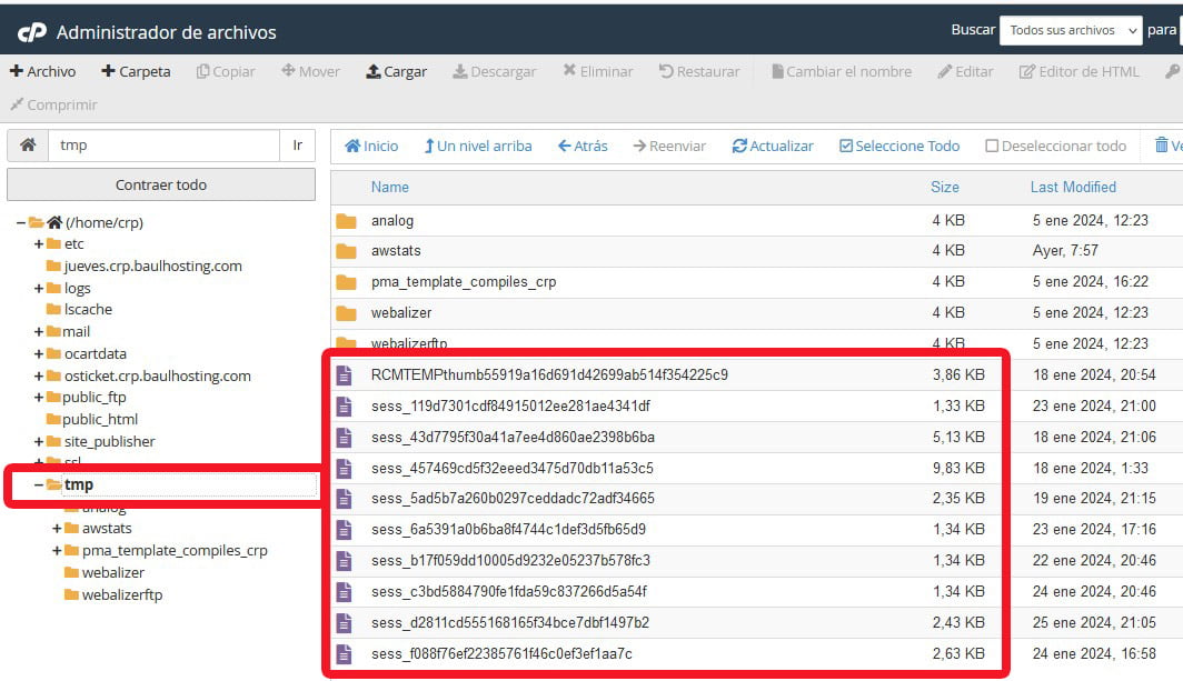 Ruta de sesion PHP en cPanel