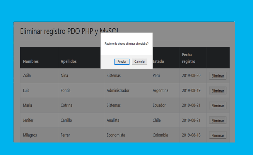 Eliminar Registros PDO PHP