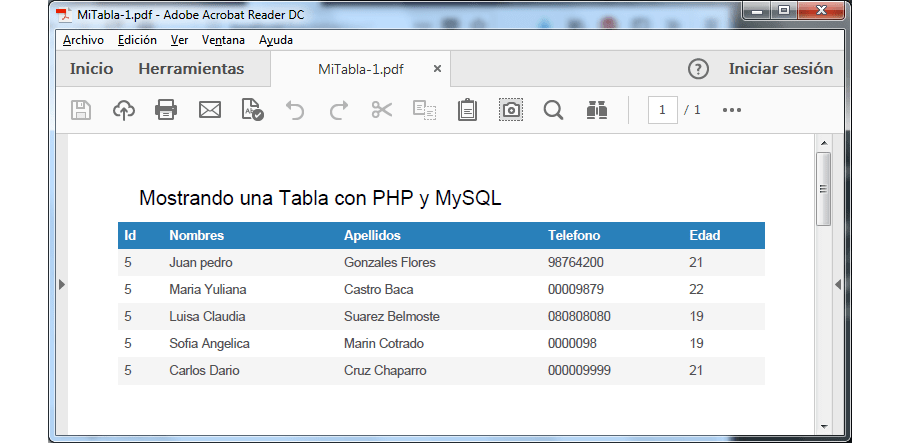 Descargar Crear PDF con PHP y MySQL