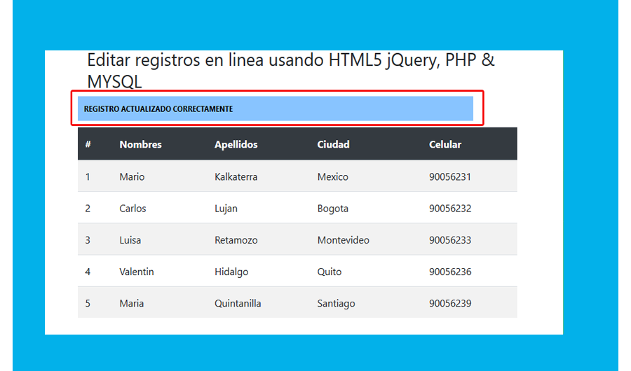 Descargar editar en linea con PHP, Ajax, PHP