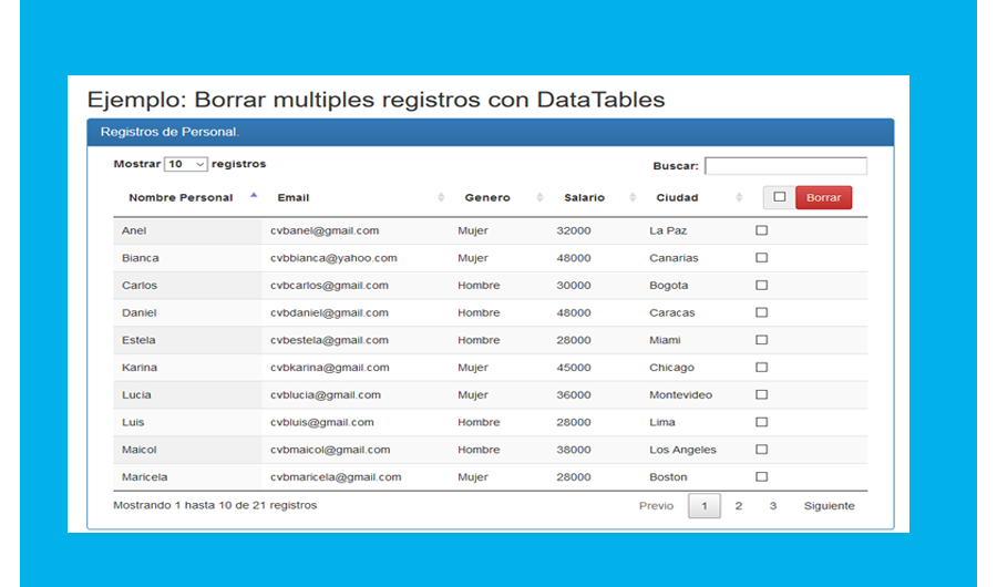 Eliminar registros DataTables PHP